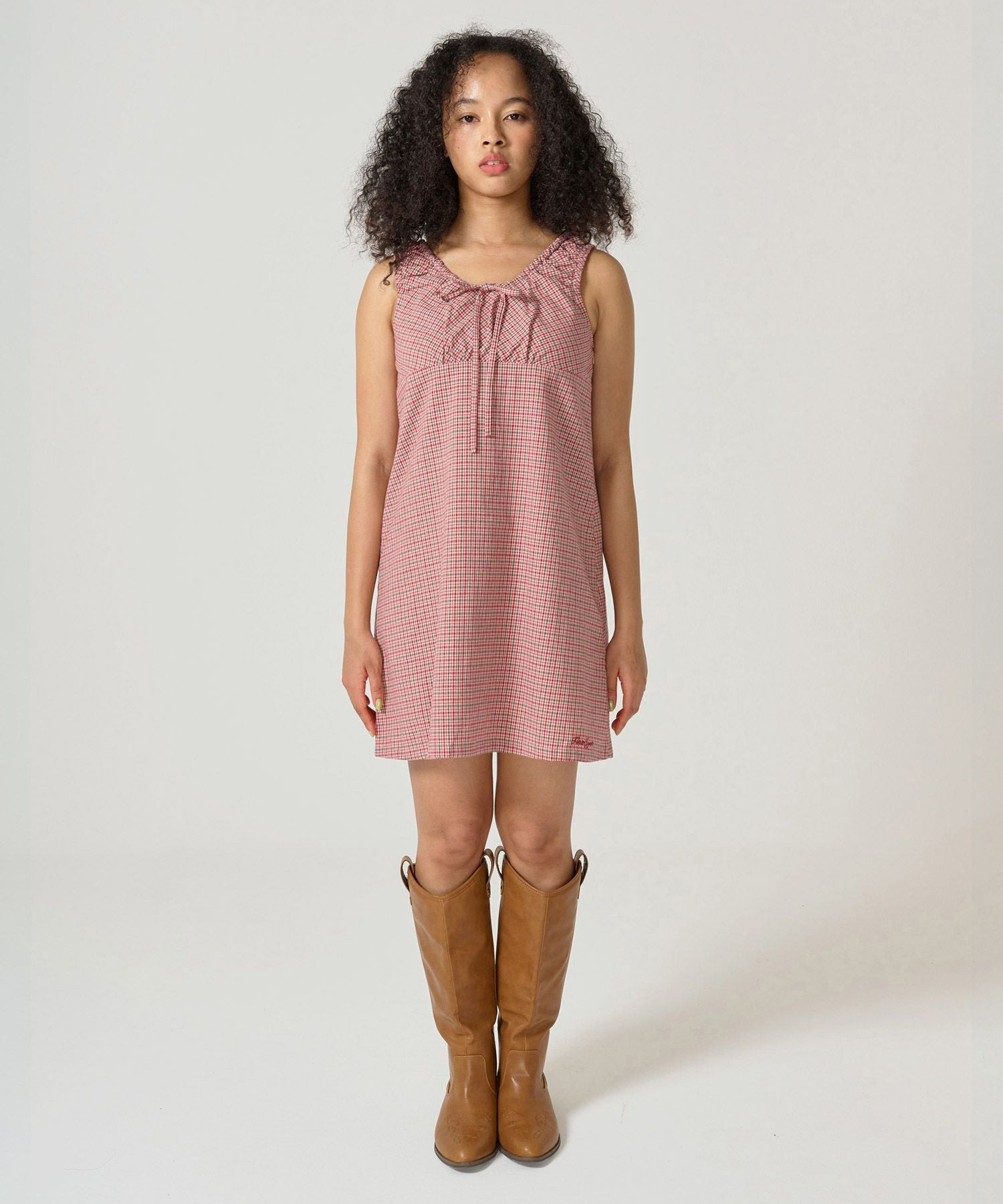 Early-Summer-SALE チェック柄 ノースリーブギャザーワンピース TINA