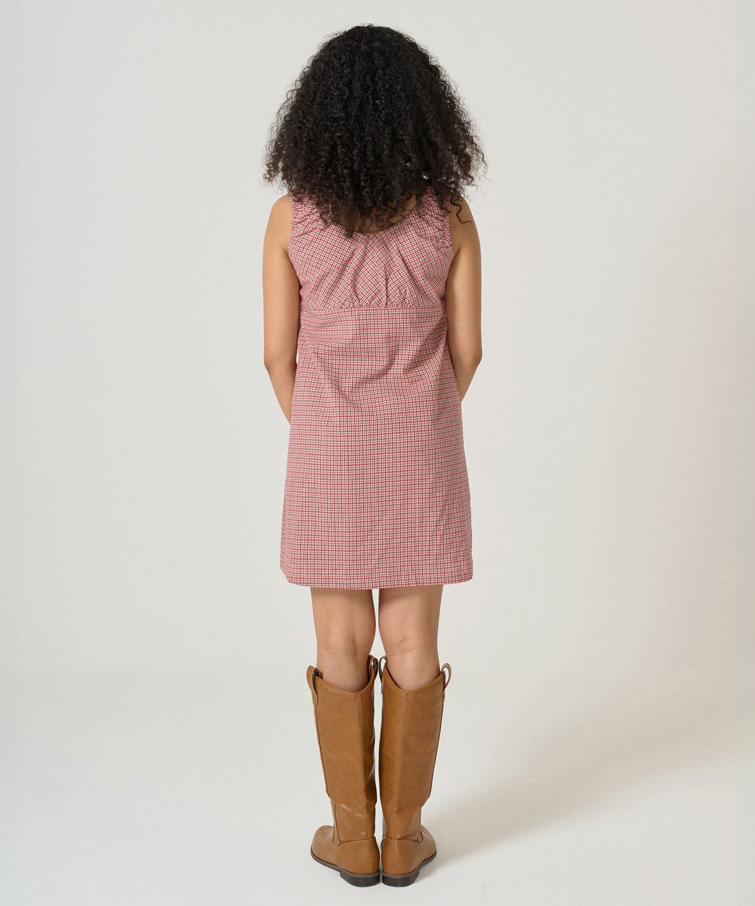 FINAL SALE チェック柄 ノースリーブギャザーワンピース TINA：JOJUN