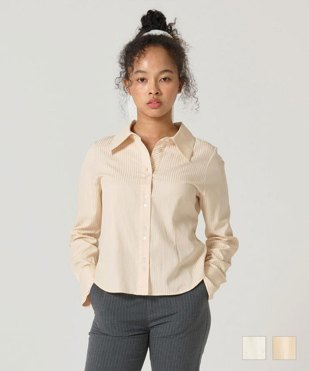 シャツ/ストライプ/光沢/コンパクト