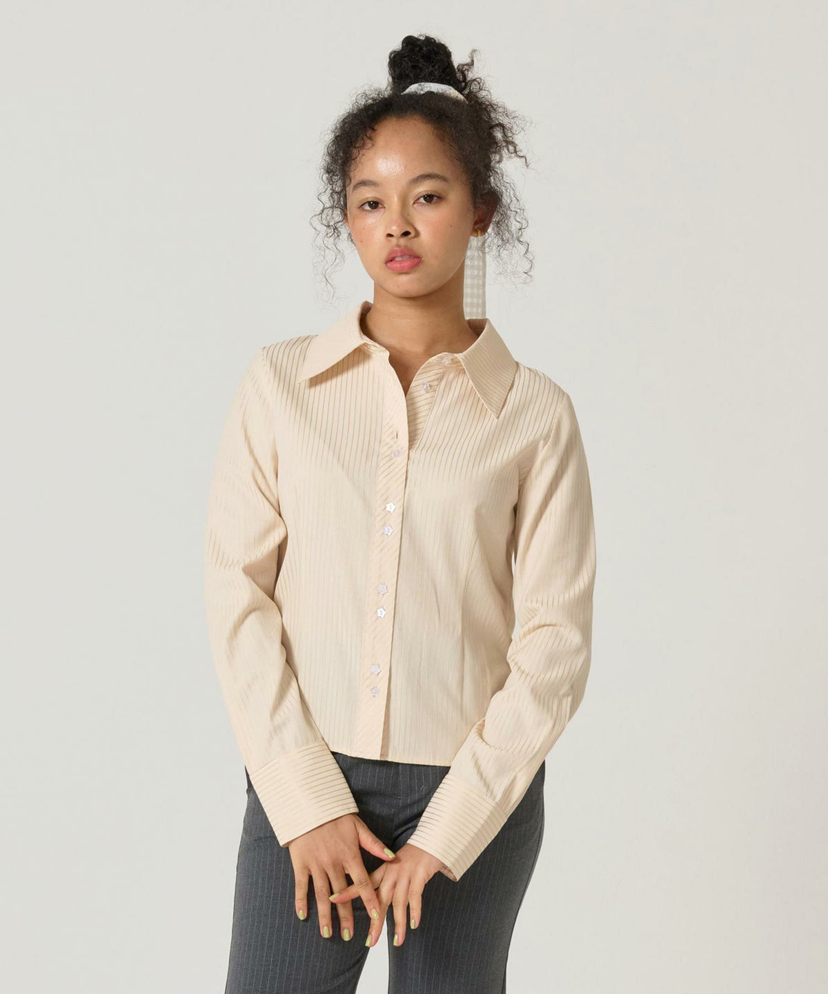 シャツ/ストライプ/光沢/コンパクト