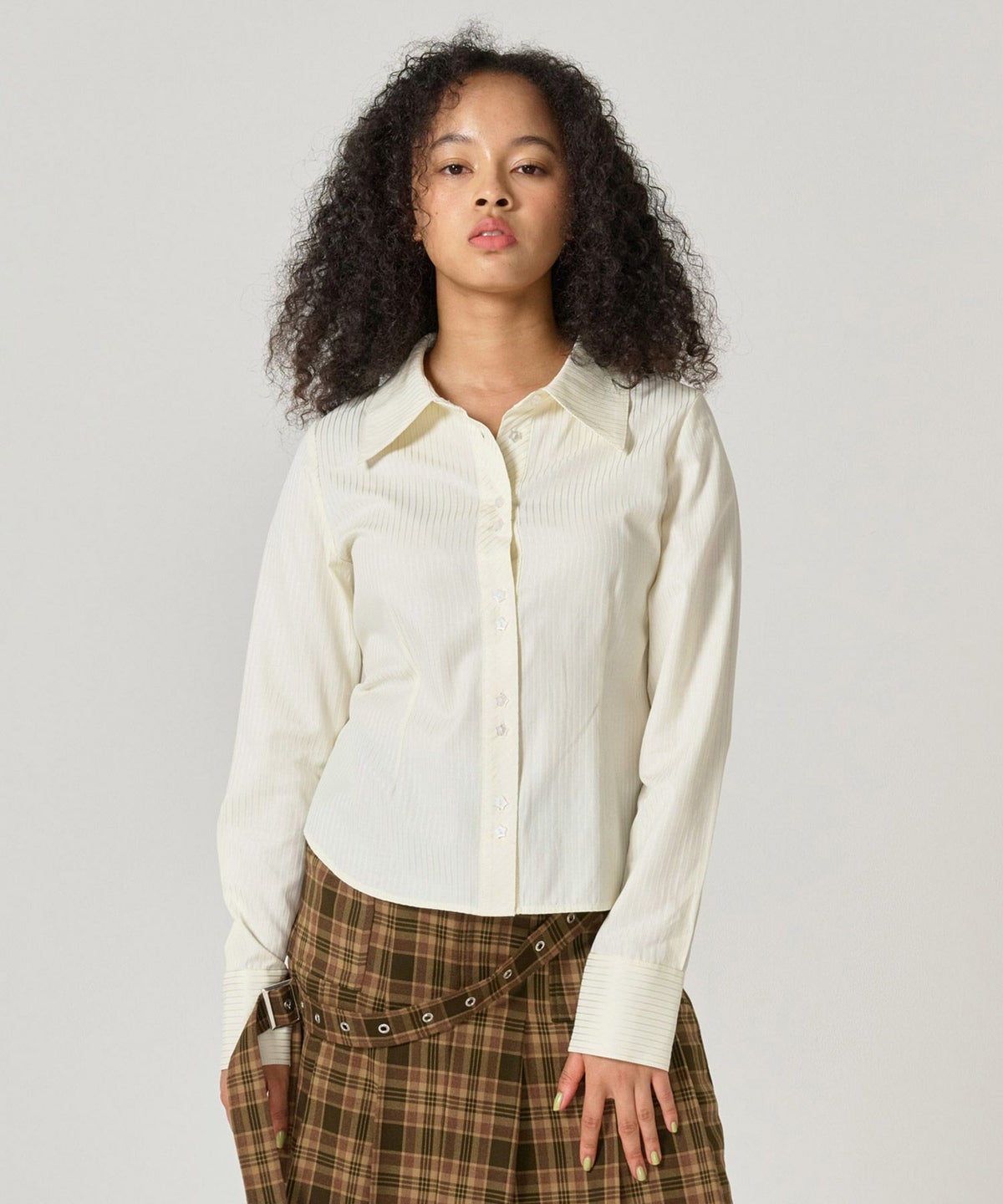 シャツ/ストライプ/光沢/コンパクト