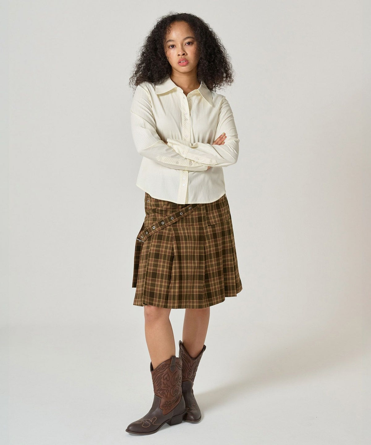 シャツ/ストライプ/光沢/コンパクト