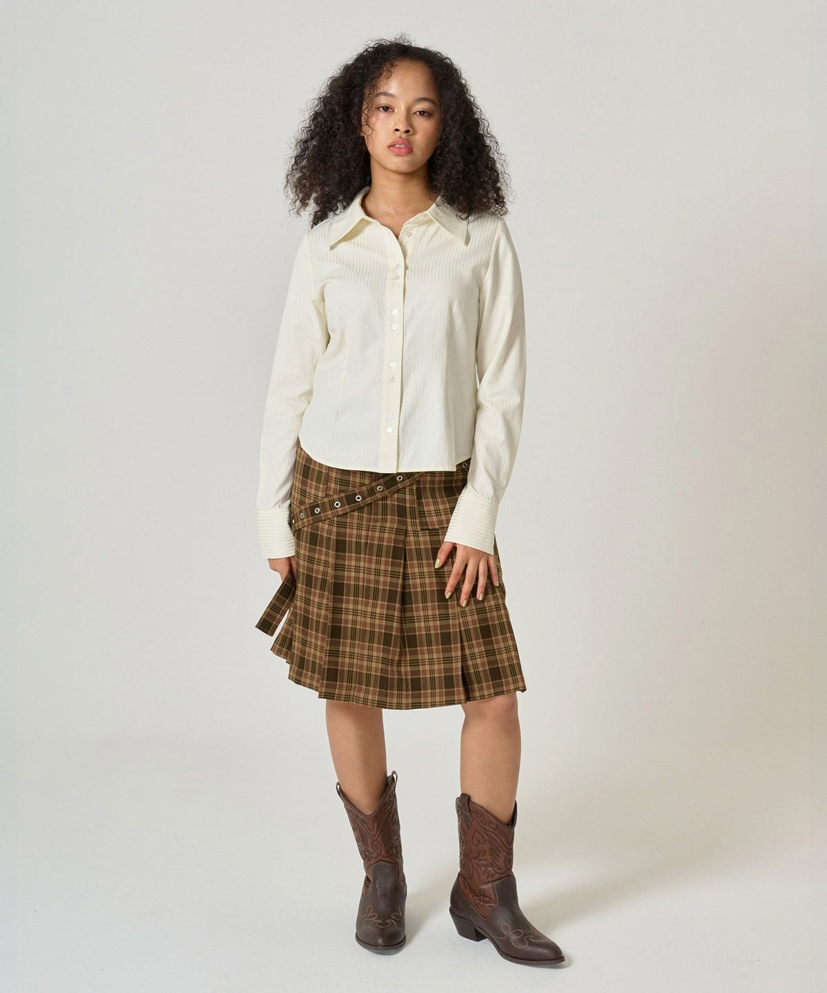 シャツ/ストライプ/光沢/コンパクト