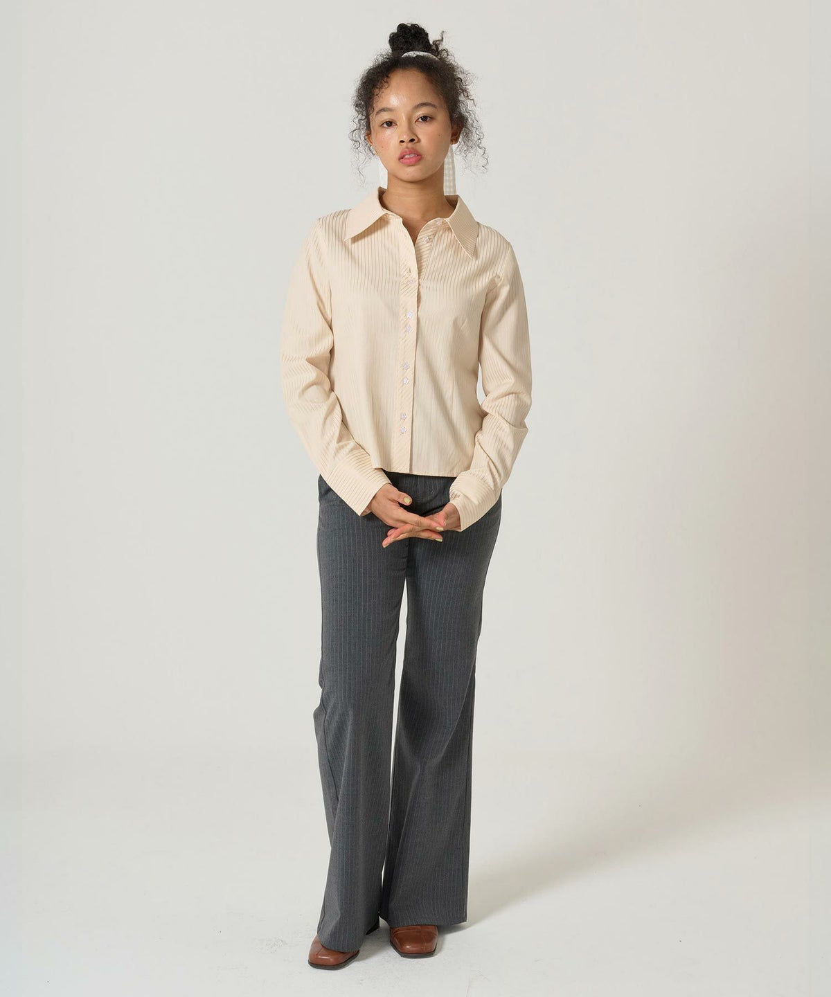 シャツ/ストライプ/光沢/コンパクト