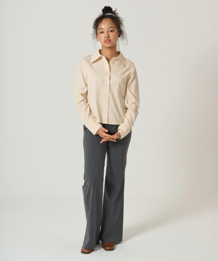 シャツ/ストライプ/光沢/コンパクト