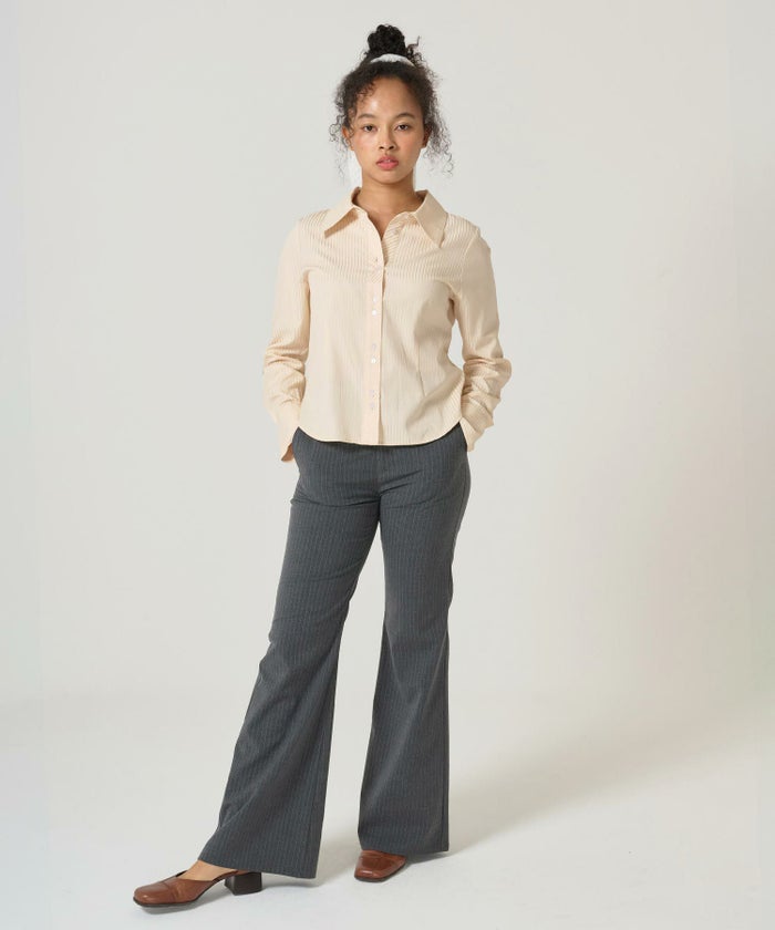 シャツ/ストライプ/光沢/コンパクト