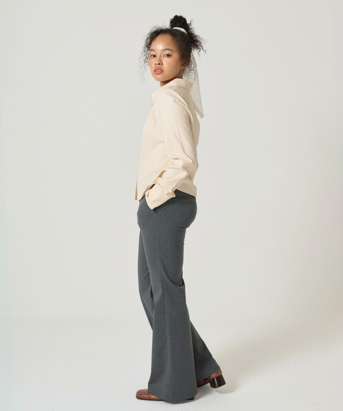 シャツ/ストライプ/光沢/コンパクト