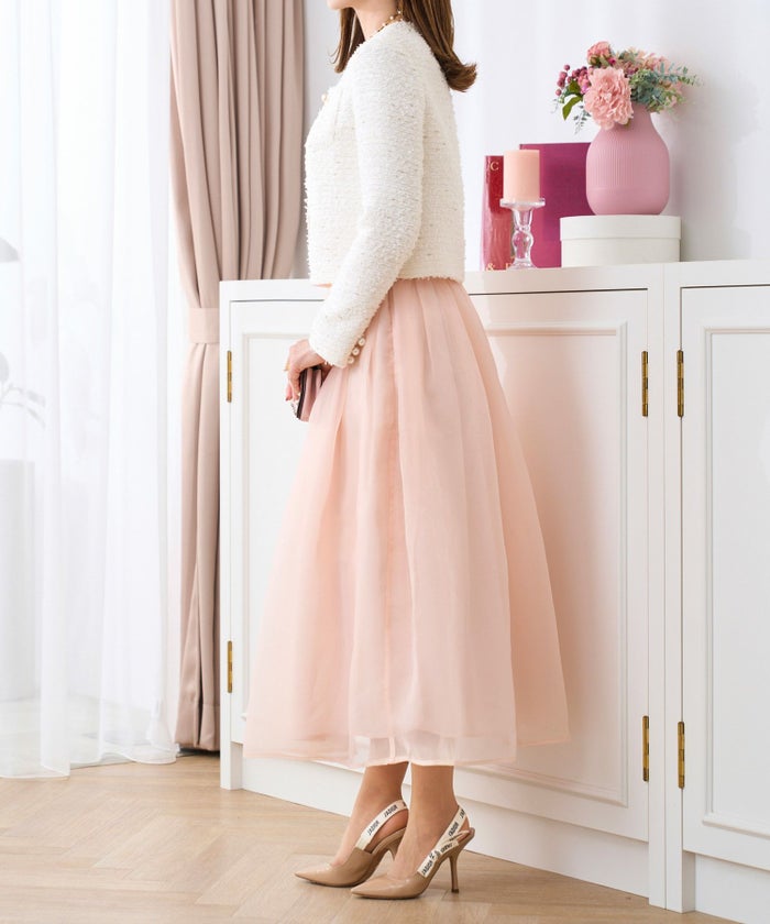 ジャケットツイードショートレディースノーカラー白黒春かわいい長袖オフィスきれいめジョイントスペース