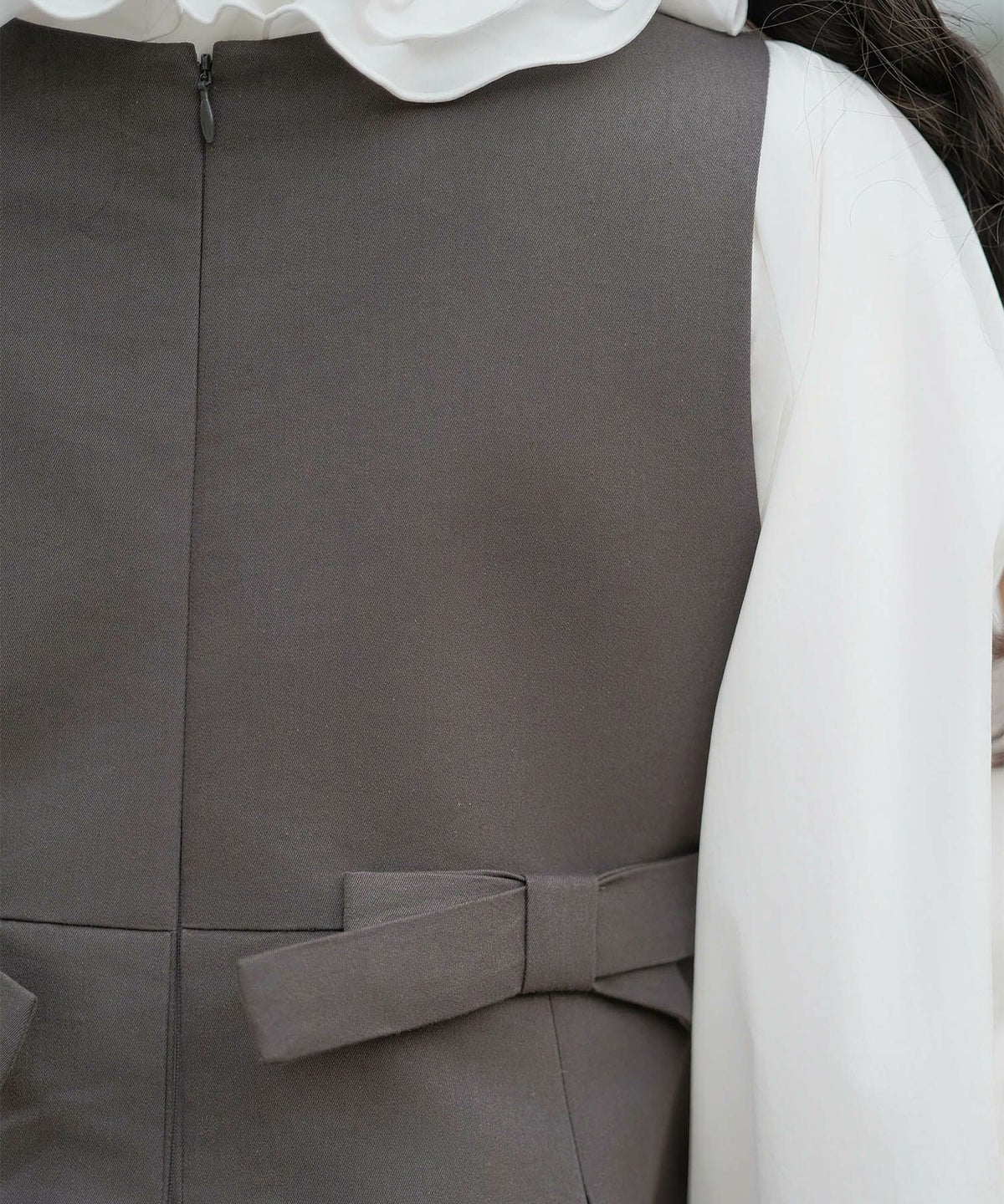 ボックスプリーツ クラシカル コットンレース ハイウエスト ロングワンピース アイボリー/チャコール/M