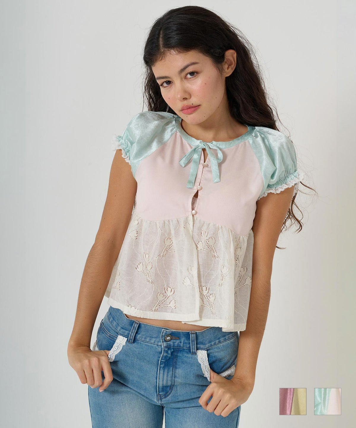 トップス/ブラウス/花柄/レース/ドッキング