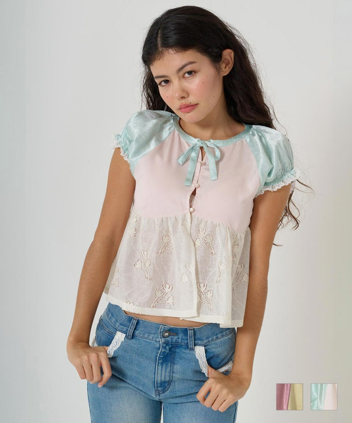 トップス/ブラウス/花柄/レース/ドッキング