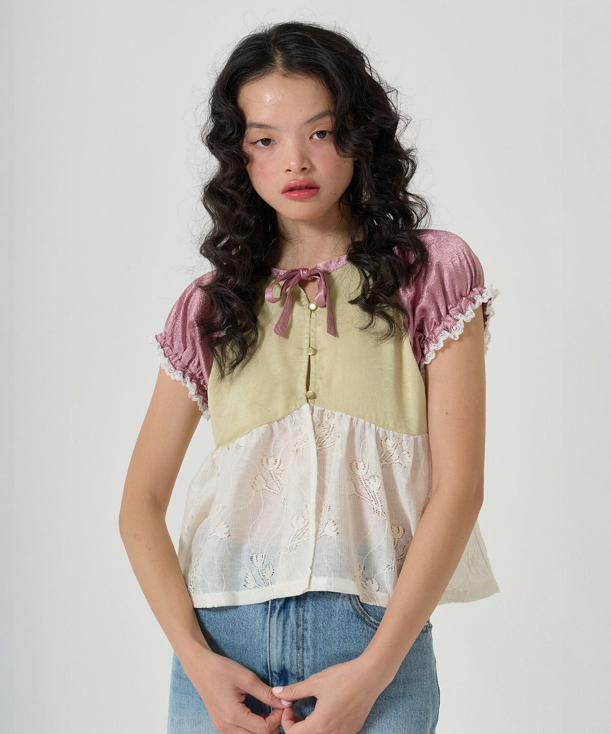 トップス/ブラウス/花柄/レース/ドッキング