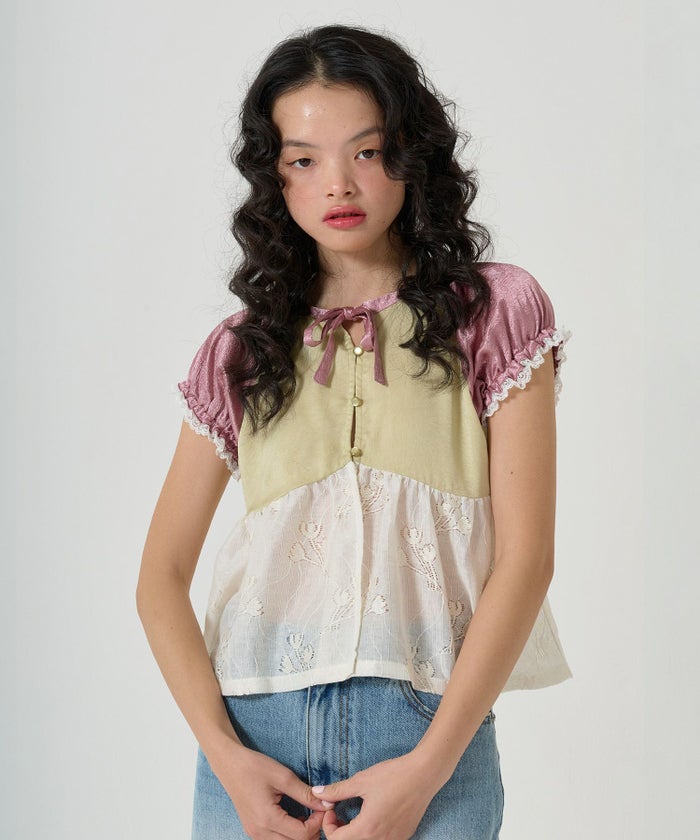 トップス/ブラウス/花柄/レース/ドッキング