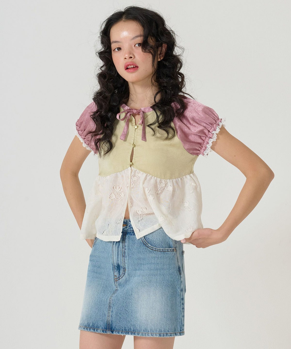 トップス/ブラウス/花柄/レース/ドッキング