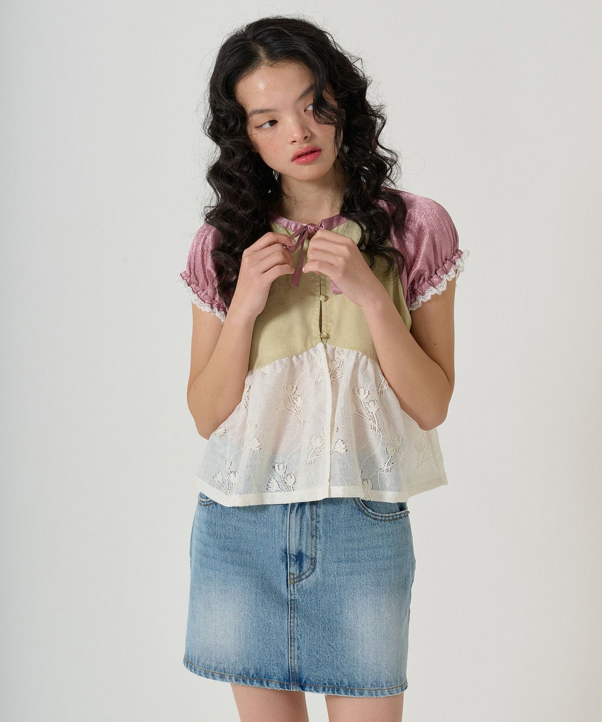 トップス/ブラウス/花柄/レース/ドッキング