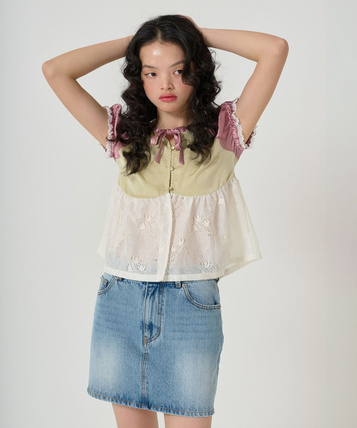 トップス/ブラウス/花柄/レース/ドッキング