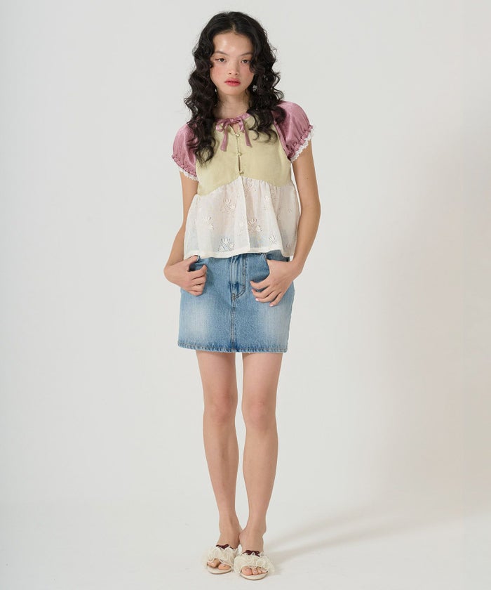 トップス/ブラウス/花柄/レース/ドッキング