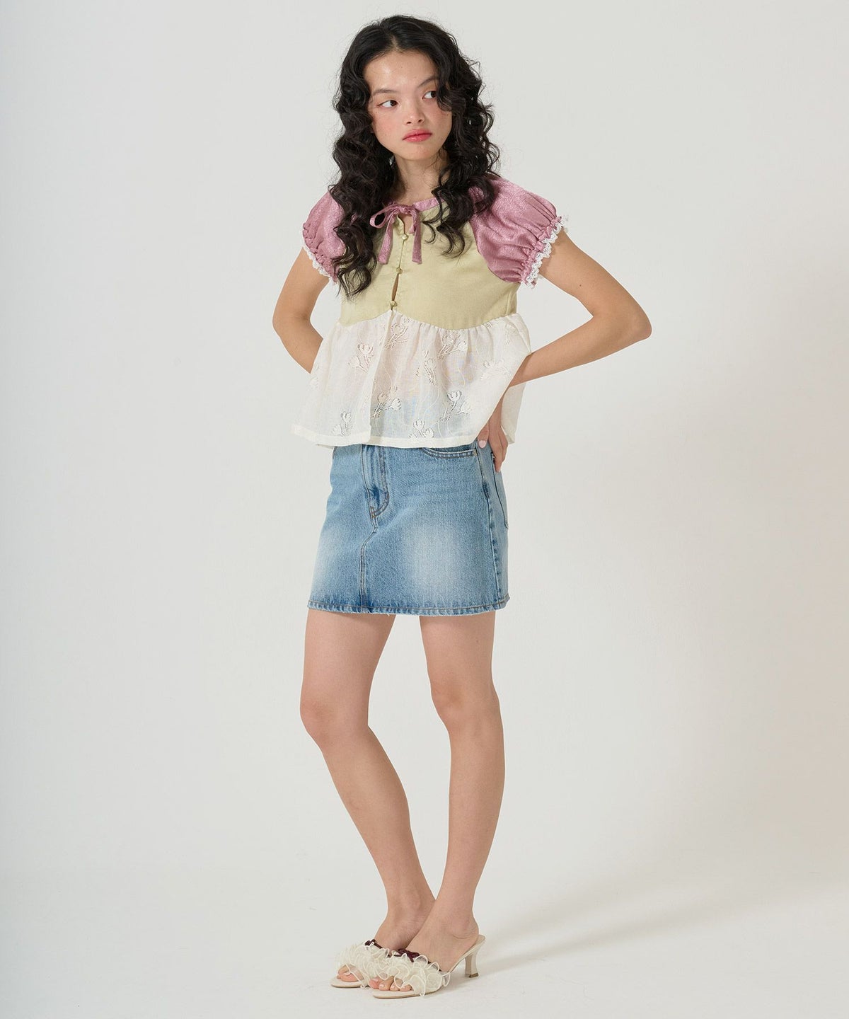 トップス/ブラウス/花柄/レース/ドッキング