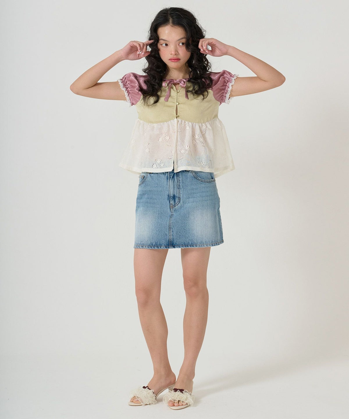 トップス/ブラウス/花柄/レース/ドッキング