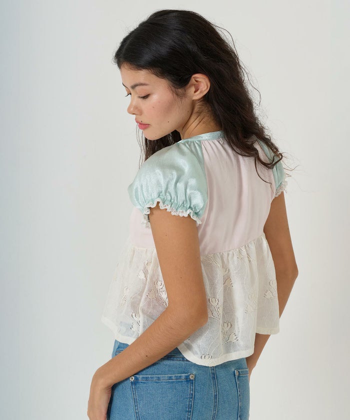 トップス/ブラウス/花柄/レース/ドッキング