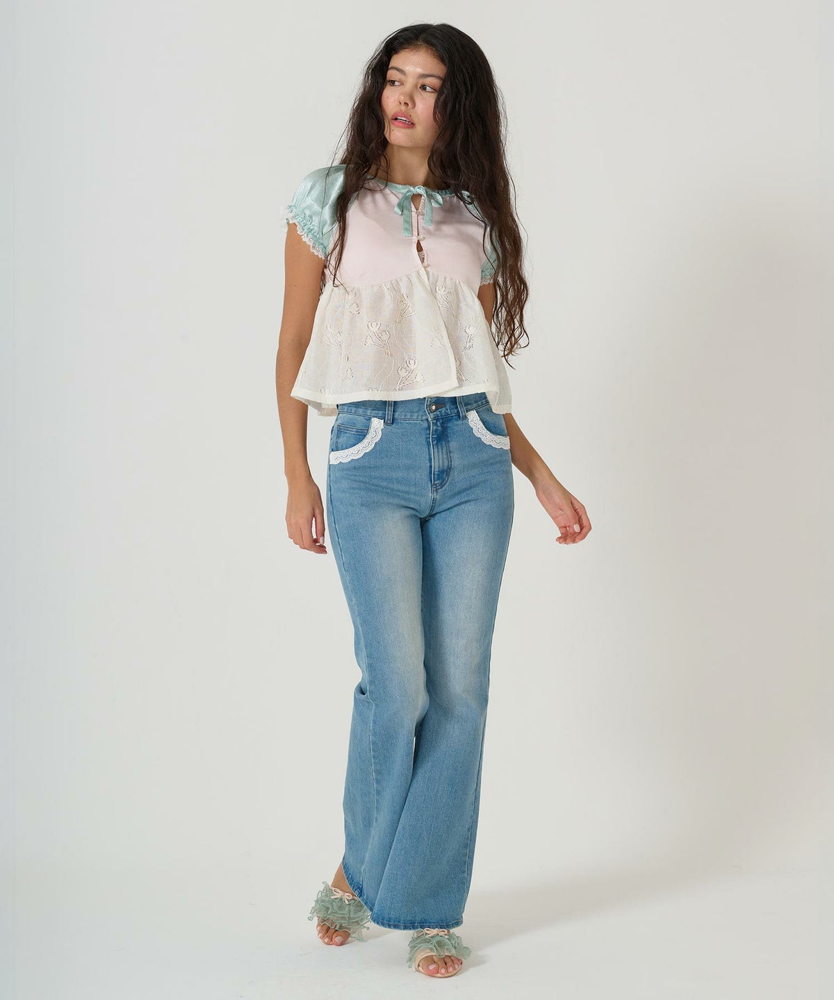 トップス/ブラウス/花柄/レース/ドッキング