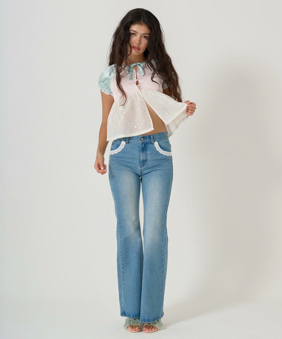 トップス/ブラウス/花柄/レース/ドッキング