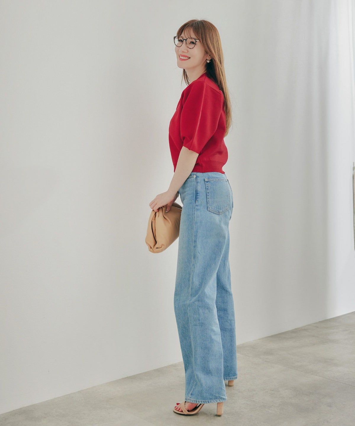 手洗い可体型カバーパフスリーブオフィスラウンドネックおしゃれフェミニン上品大人可愛いきれいめシンプルジョイントスペース