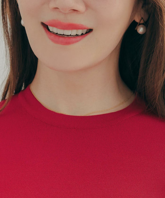 手洗い可体型カバーパフスリーブオフィスラウンドネックおしゃれフェミニン上品大人可愛いきれいめシンプルジョイントスペース