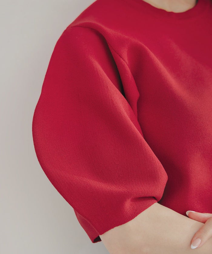 手洗い可体型カバーパフスリーブオフィスラウンドネックおしゃれフェミニン上品大人可愛いきれいめシンプルジョイントスペース