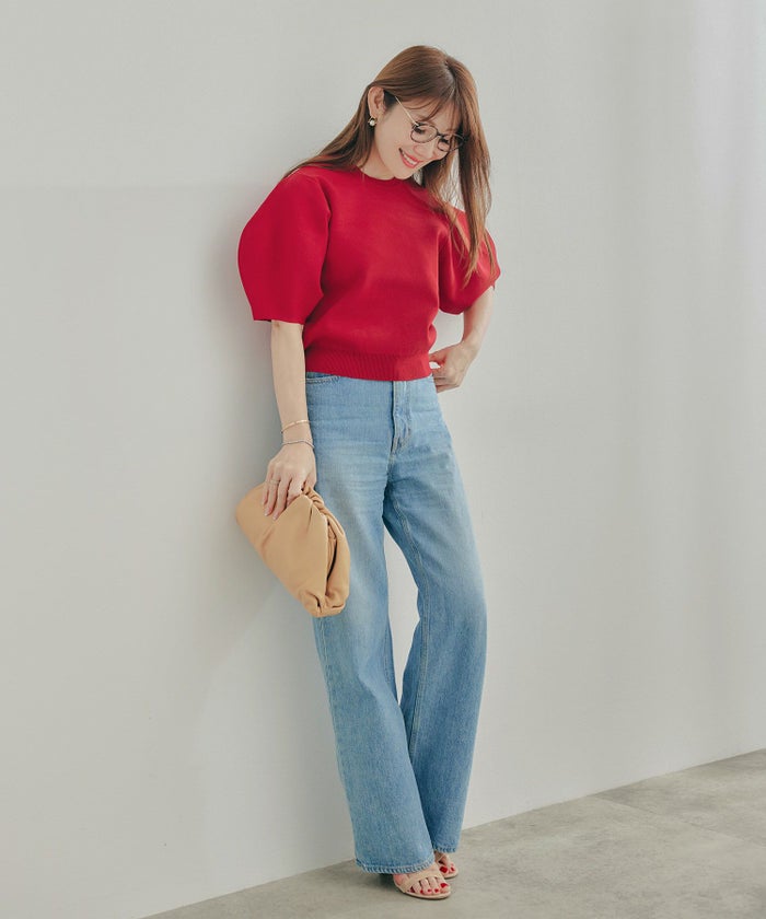 手洗い可体型カバーパフスリーブオフィスラウンドネックおしゃれフェミニン上品大人可愛いきれいめシンプルジョイントスペース