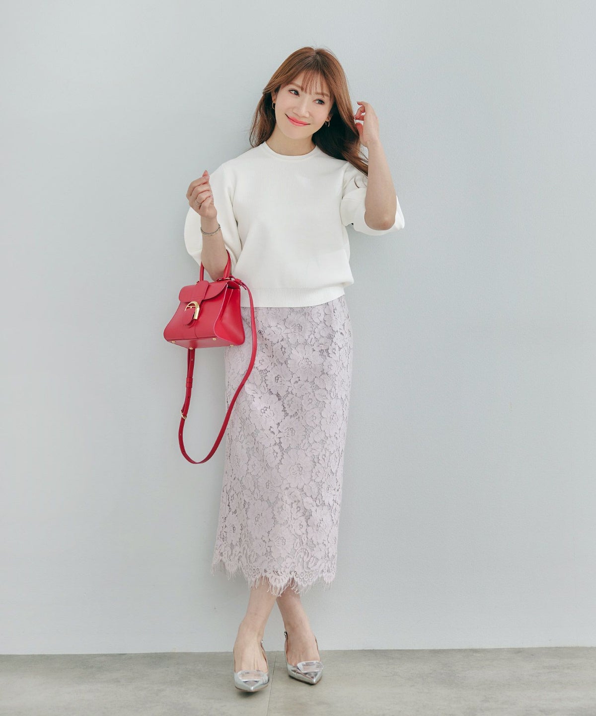 手洗い可体型カバーパフスリーブオフィスラウンドネックおしゃれフェミニン上品大人可愛いきれいめシンプルジョイントスペース