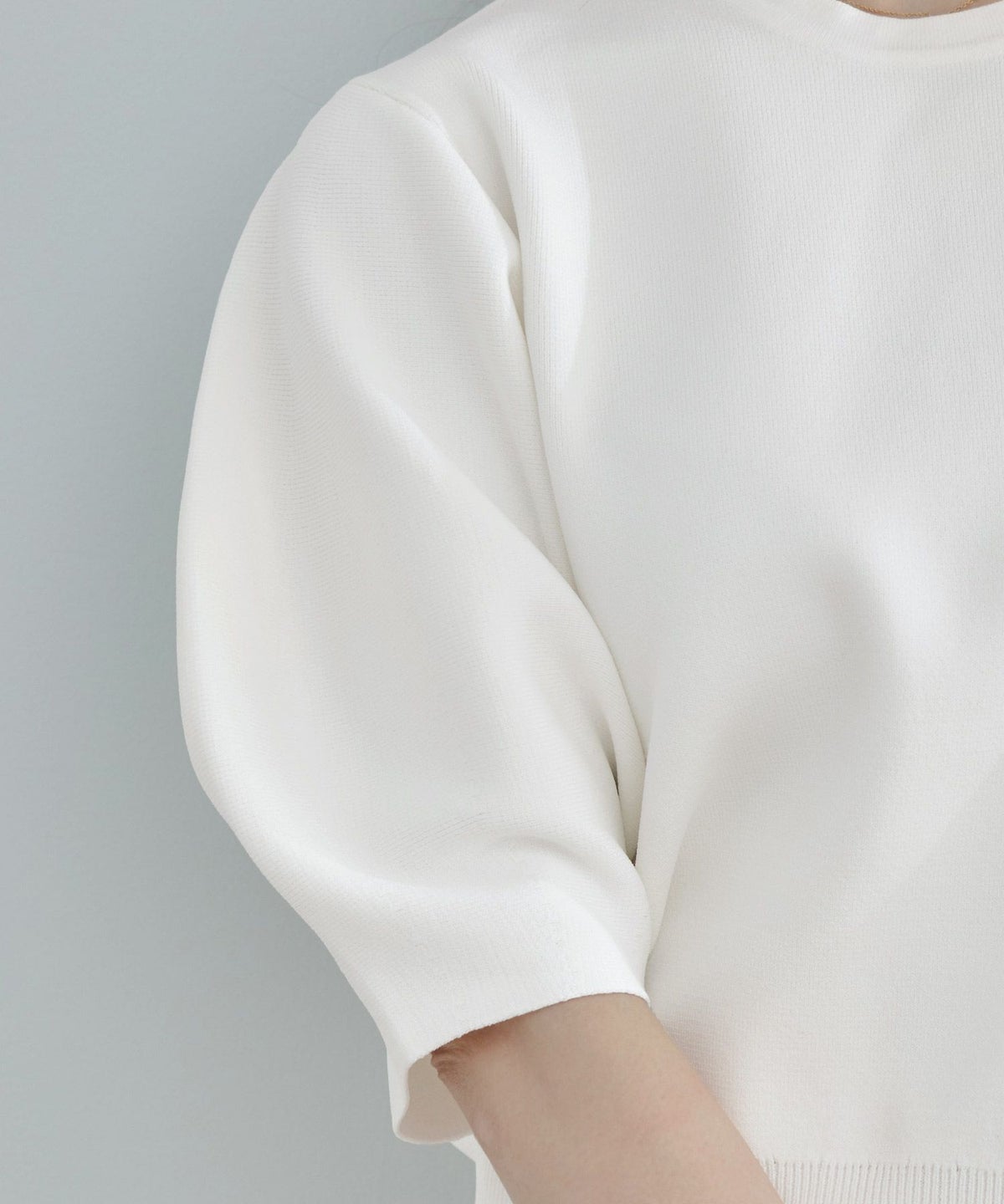 手洗い可体型カバーパフスリーブオフィスラウンドネックおしゃれフェミニン上品大人可愛いきれいめシンプルジョイントスペース