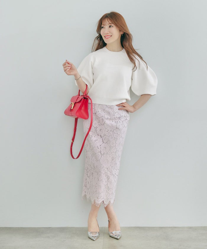 手洗い可体型カバーパフスリーブオフィスラウンドネックおしゃれフェミニン上品大人可愛いきれいめシンプルジョイントスペース