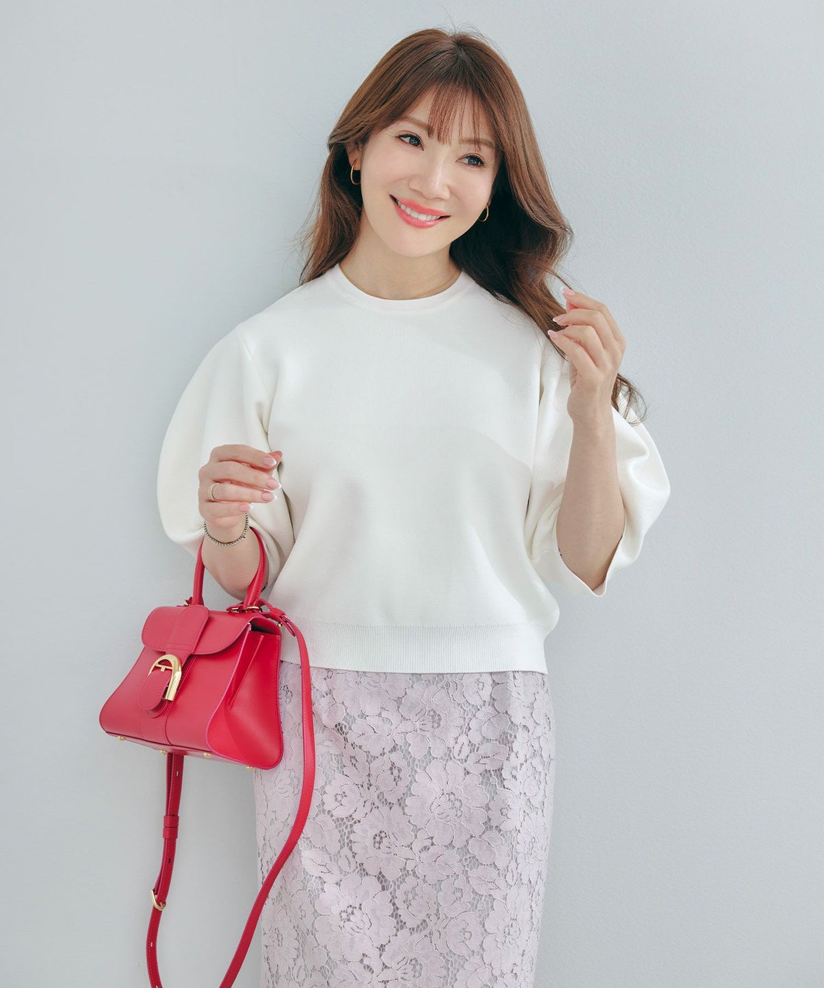 手洗い可体型カバーパフスリーブオフィスラウンドネックおしゃれフェミニン上品大人可愛いきれいめシンプルジョイントスペース