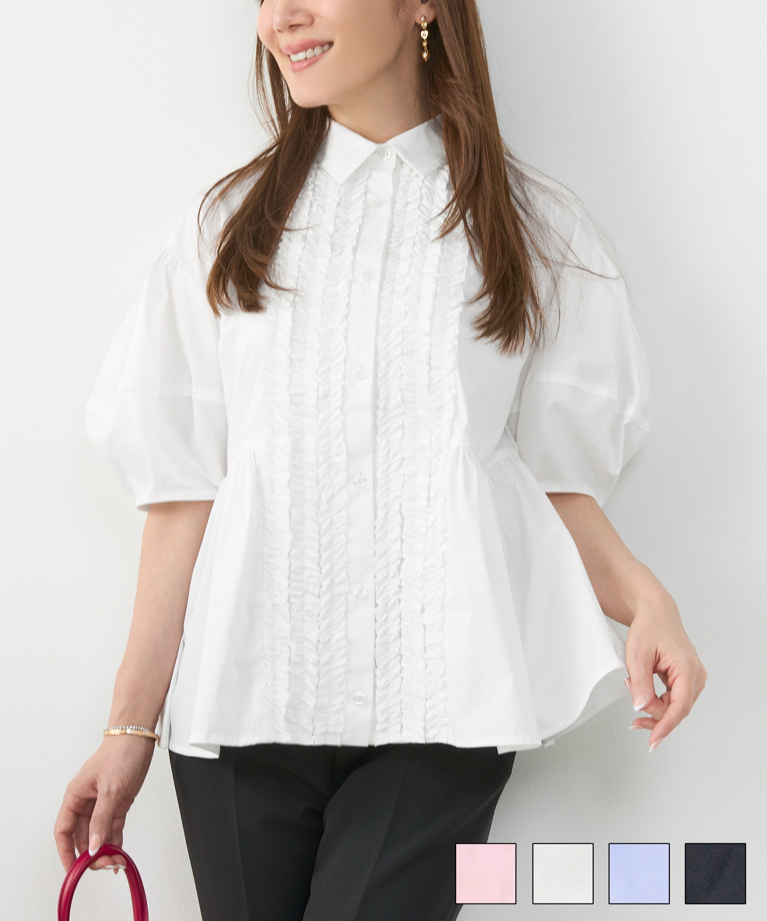 Liala×PG スカラップペプラム 9分袖 ブラウス 楽天市場】スカラップペプラム 9分袖 ブラウス Liala×PG 全3色｜lpg811
