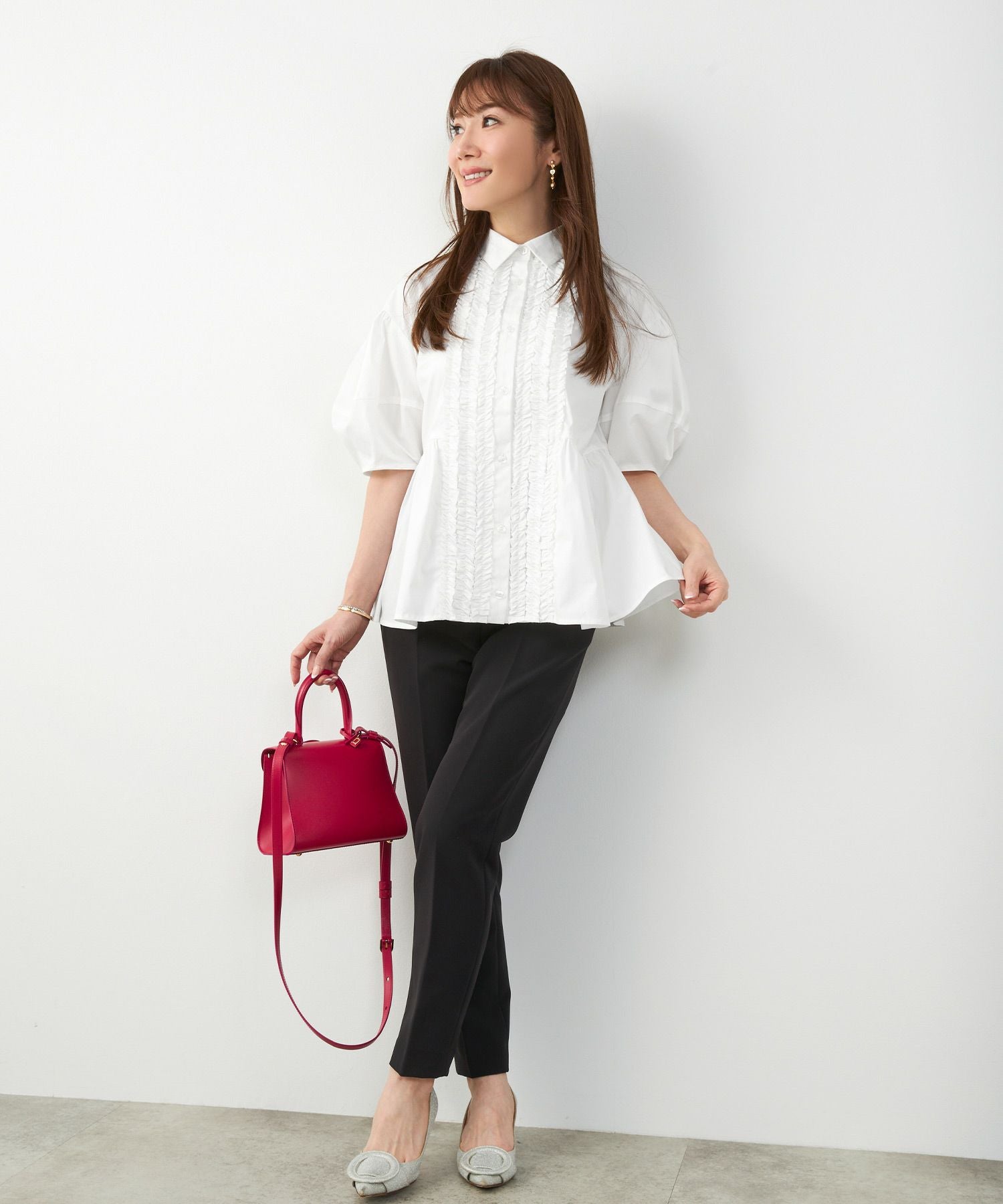 襟付き フリル ランタンスリーブ ブラウス Liala×PG