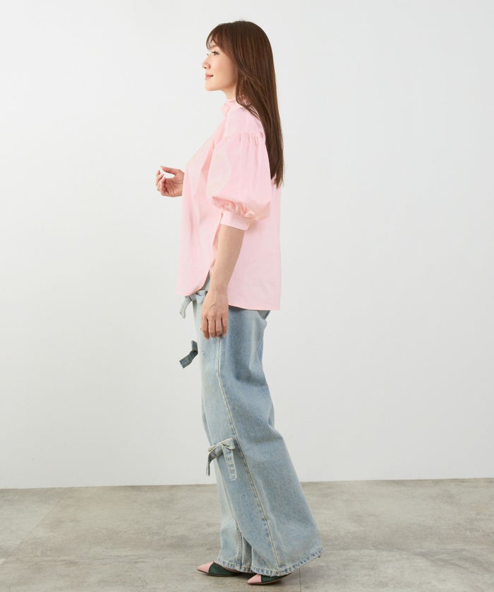 手洗い可体型カバーパフスリーブオフィスおしゃれフェミニン上品大人可愛いきれいめ春ジョイントスペース