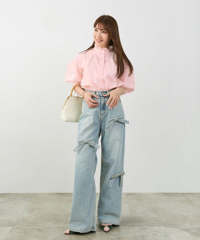 手洗い可体型カバーパフスリーブオフィスおしゃれフェミニン上品大人可愛いきれいめ春ジョイントスペース