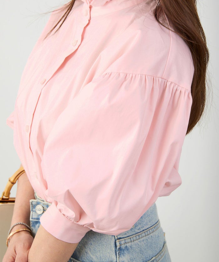 手洗い可体型カバーパフスリーブオフィスおしゃれフェミニン上品大人可愛いきれいめ春ジョイントスペース