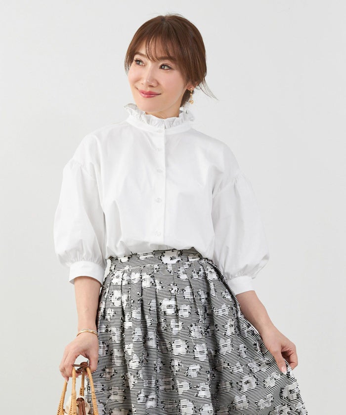 手洗い可体型カバーパフスリーブオフィスおしゃれフェミニン上品大人可愛いきれいめ春ジョイントスペース