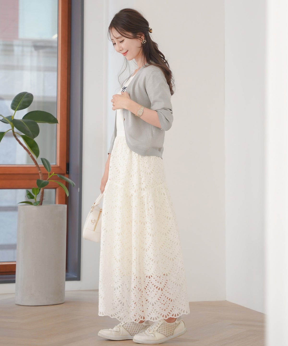 レディース/セレクト/カーディガン/羽織/ボレロ/ニット/薄手/軽羽織/長袖/冷房対策/日焼け対策/日除け/ホワイト/ピンク/ライトグレー/上品/シンプル