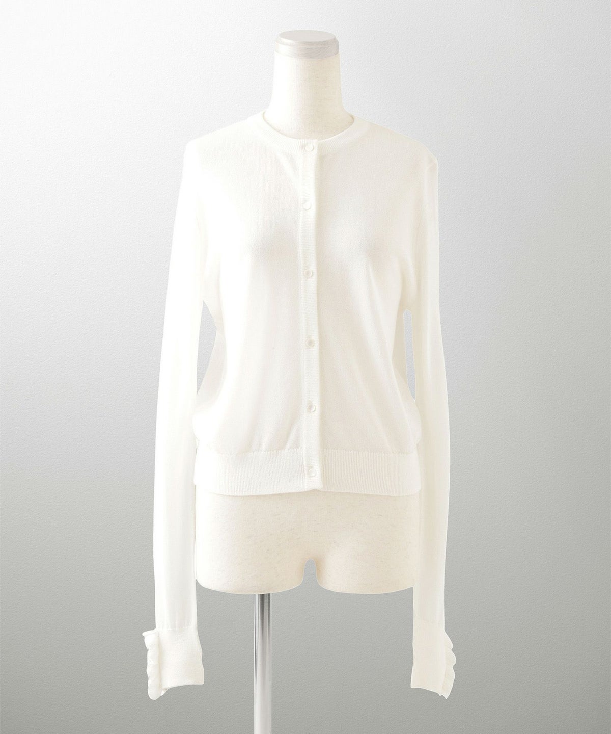 レディース/カーディガン/フリル/上品/きれいめ/洗える/指穴/冷房対策/ホワイト/グレー/ブラック/M