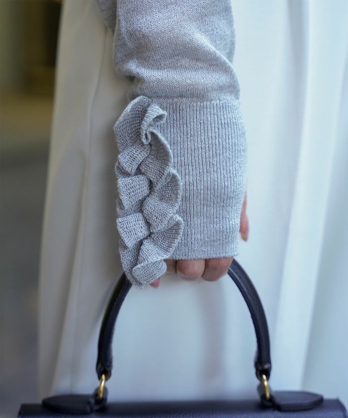 レディース/カーディガン/フリル/上品/きれいめ/洗える/指穴/冷房対策/ホワイト/グレー/ブラック/M