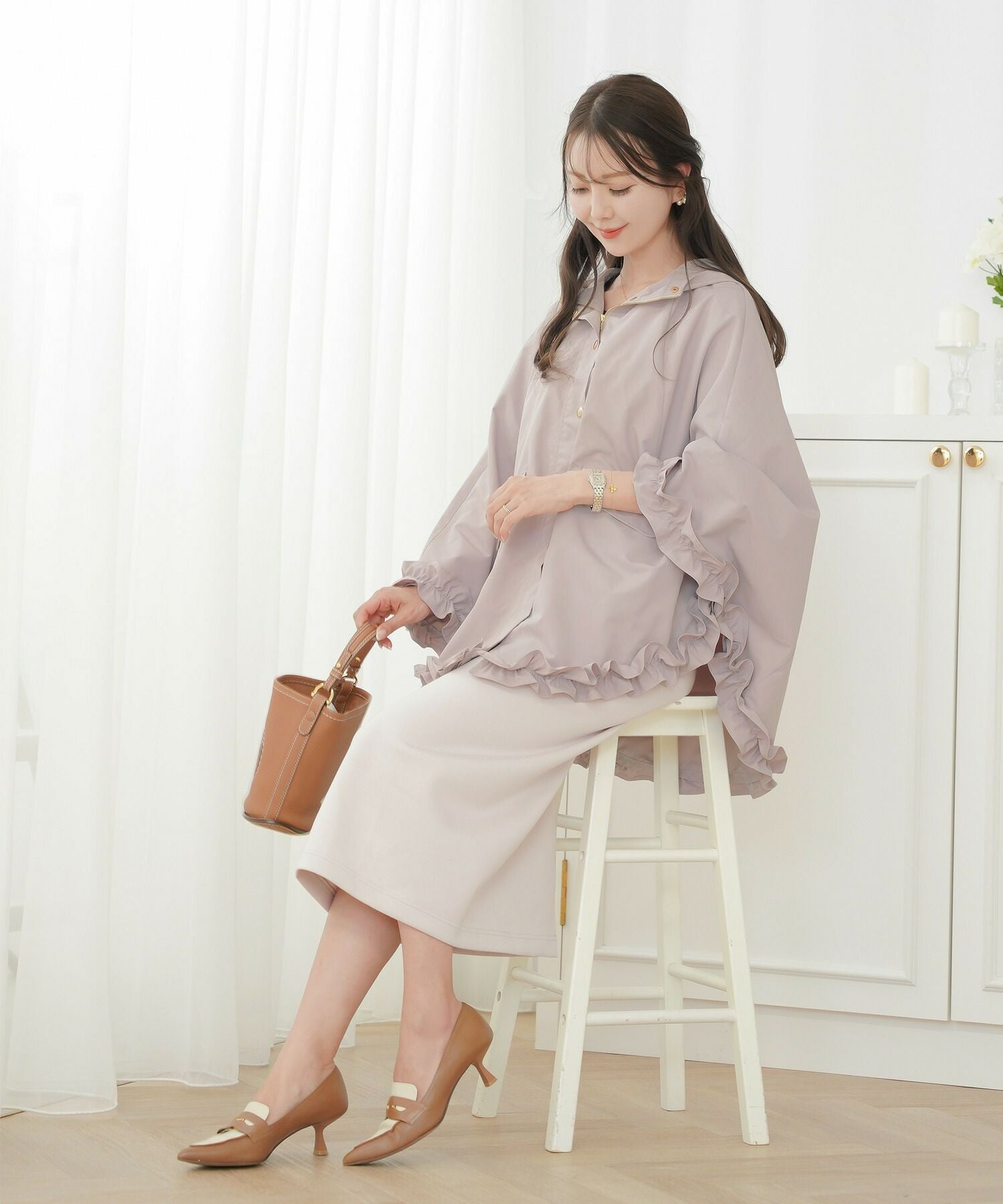 撥水 フリルヘム ポンチョ le reve vaniller 全3色｜lvn111-2032【1