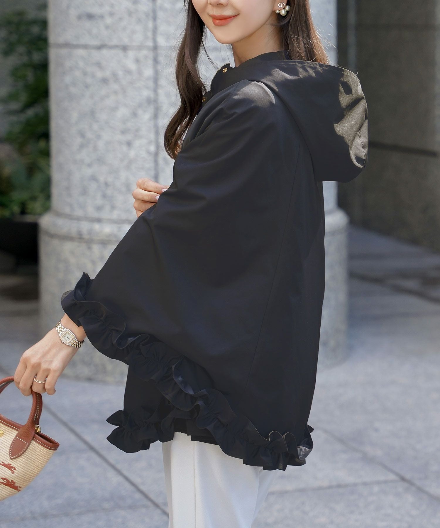 TIME-SALE 撥水 フリルヘム ポンチョ le reve vaniller 全3色｜lvn111