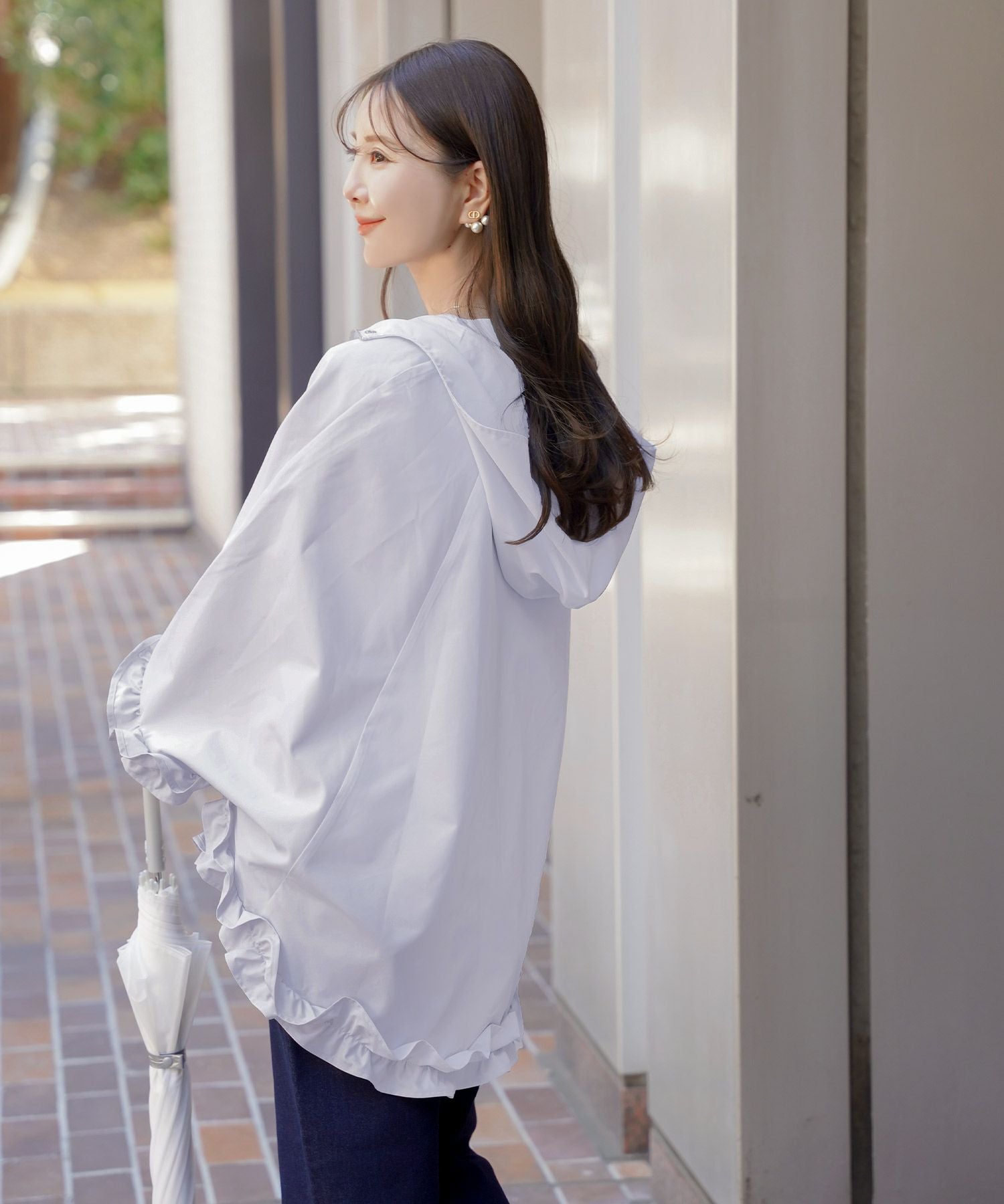 TIME-SALE 撥水 フリルヘム ポンチョ le reve vaniller 全3色｜lvn111