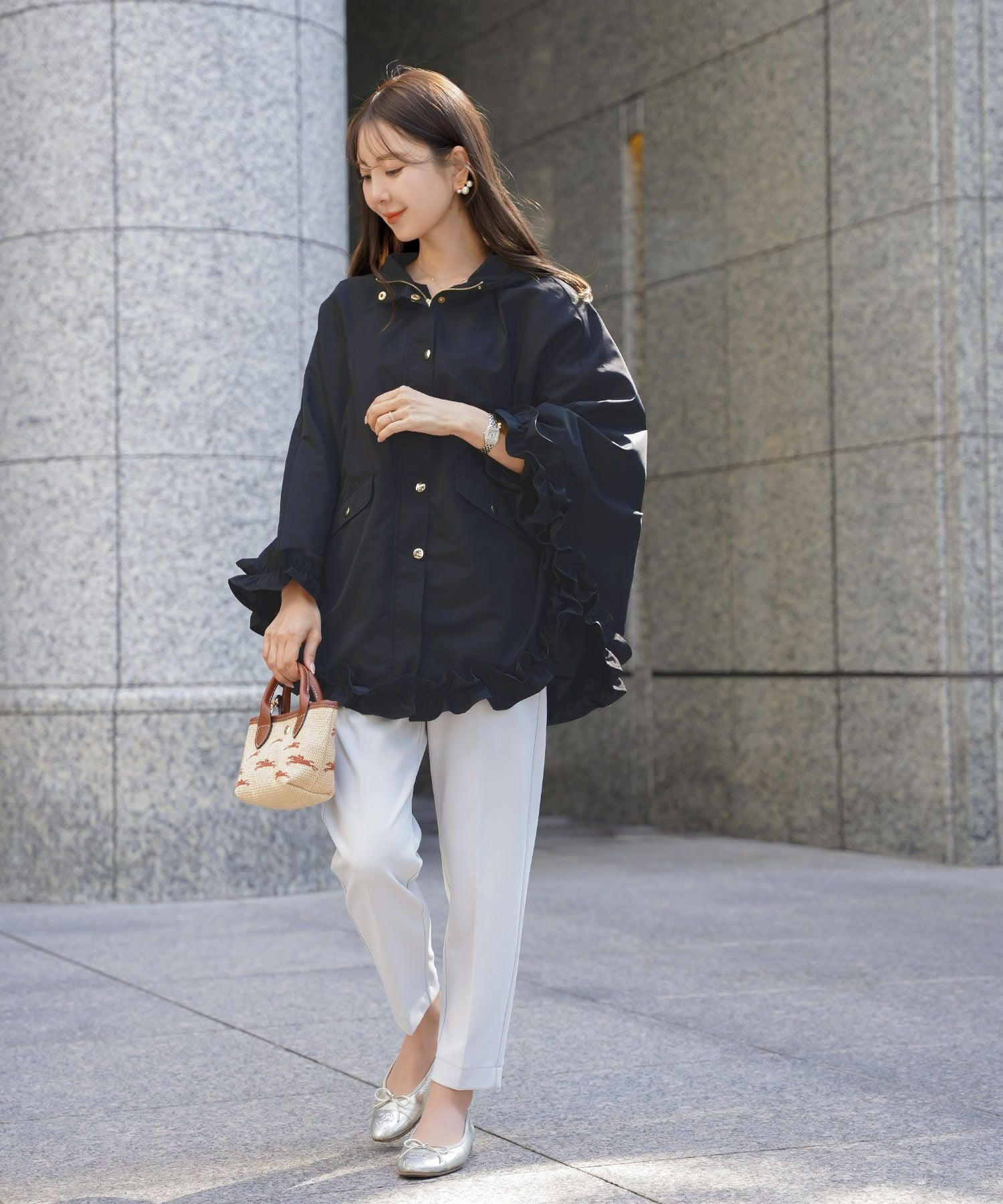 撥水 フリルヘム ポンチョ le reve vaniller 全3色｜lvn111-2032【1