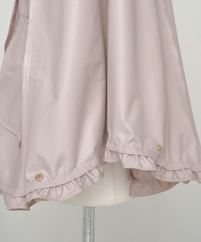 レディース/コート/ライトアウター/撥水/防風/透湿/軽量/コンパクト/畳む/おしゃれ/ポンチョ/レインコート/フリル/ポケット/フード/抱っこ/ベビー/ピンク/ブルーグレー/ネイビー/雨/台風/カッパ