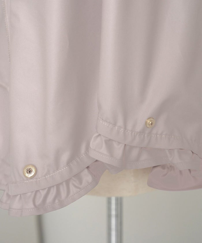 レディース/コート/ライトアウター/撥水/防風/透湿/軽量/コンパクト/畳む/おしゃれ/ポンチョ/レインコート/フリル/ポケット/フード/抱っこ/ベビー/ピンク/ブルーグレー/ネイビー/雨/台風/カッパ