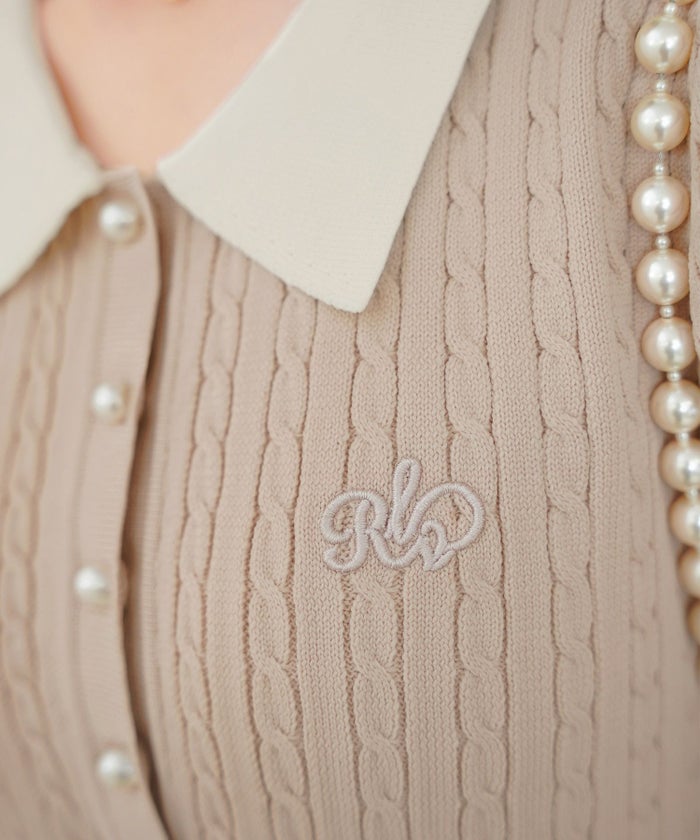 レディース/ワンピース/ニット/ケーブル/襟/ポロニット/半袖/パール/バイカラー/刺繍/ポロシャツ/ポロ襟/5分袖/膝下丈/春/夏/お出かけ/綺麗め/上品/カジュアル/エレガント/フェミニン/20代/30代/アフタヌーンティー